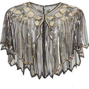 Babeyond Sequin Beaded Evening Cape 1920s Shawl Wraps  (Gold)